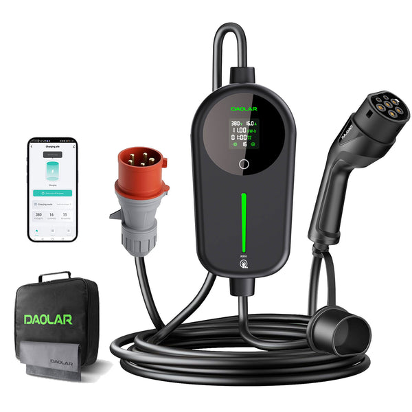 [Flagskib] Daolar mobil vægboks 11 kW med elmåler, 6-16A 3-faset type 2 ladekabel med justerbar ladekapacitet kWh, IP65 vandtæt ladestation